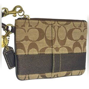 (NWT)Coach Legacy Signature Can & Leather Wristlet (w/Gold Coach Charm& Hangtag)